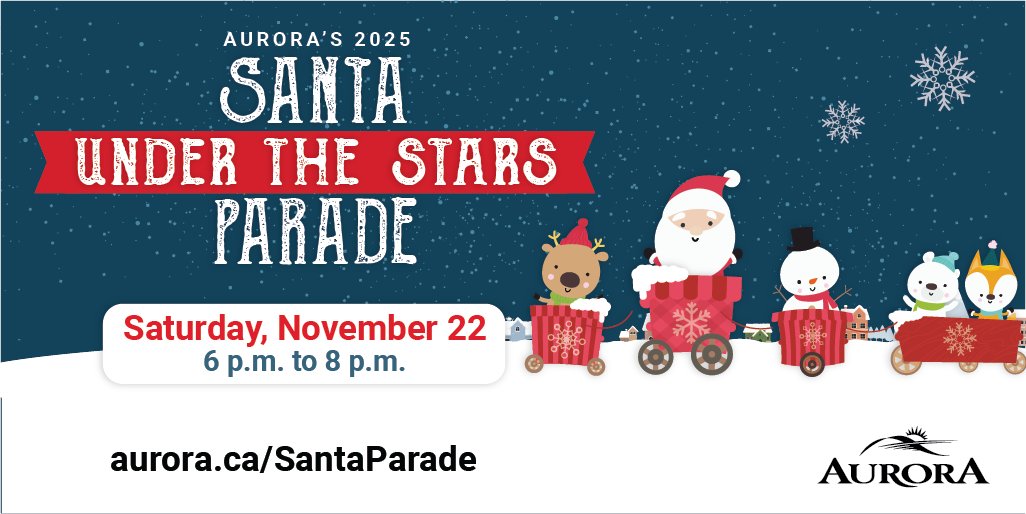 Celebrate the season at Aurora’s Santa Under the Stars Parade! 

Nov 22, 6 p.m.

Yonge Street will glow with thousands of lights, festive floats &amp; holiday cheer—from Orchard Heights Blvd to Murray Dr. 

For info, visit aurora.ca/SantaParade

#AuroraOntario #AuroraSantaParade