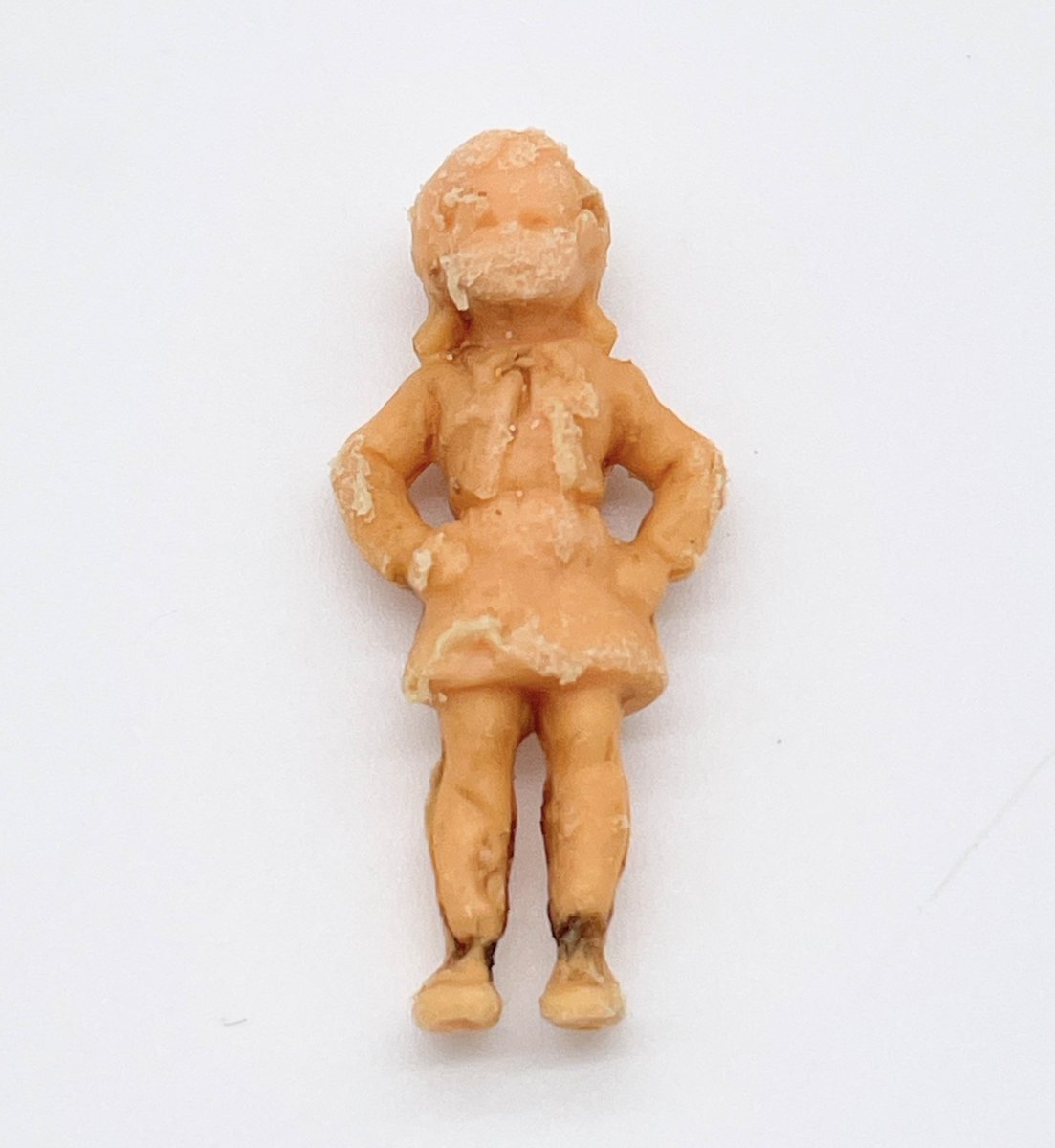 Today's mystery figurine - does anyone recognise this girl, found this morning? We wonder if she might be quite old. She's made of plastic.