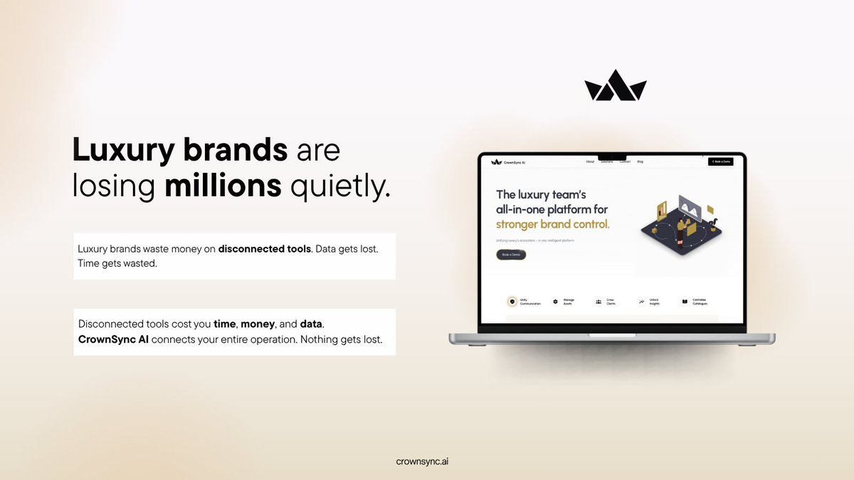 CrownSyncAI's tweet image. Luxury brands waste money on disconnected tools. Data gets lost. Time gets wasted. Opportunities slip away.

CrownSync AI unites everything in one intelligent hub. Every interaction tracked. Every opportunity captured.
📅 See how a unified system drives growth.
#CrownSyncAI #AI