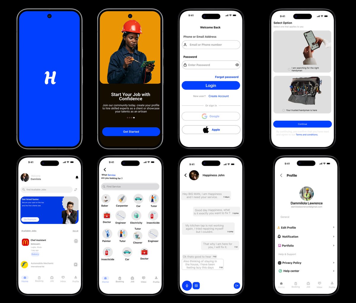 DAMILOLA4488's tweet image. Bringing ideas to life through clean, functional design ✨

Here’s a sneak peek of my recent job connection app concept — built to empower skilled workers and clients alike.@Bibojiz001 thank you for the inspiration. 

#UIDesign #UXDesign #AppDesign #DesignCommunity #JobPlatform
