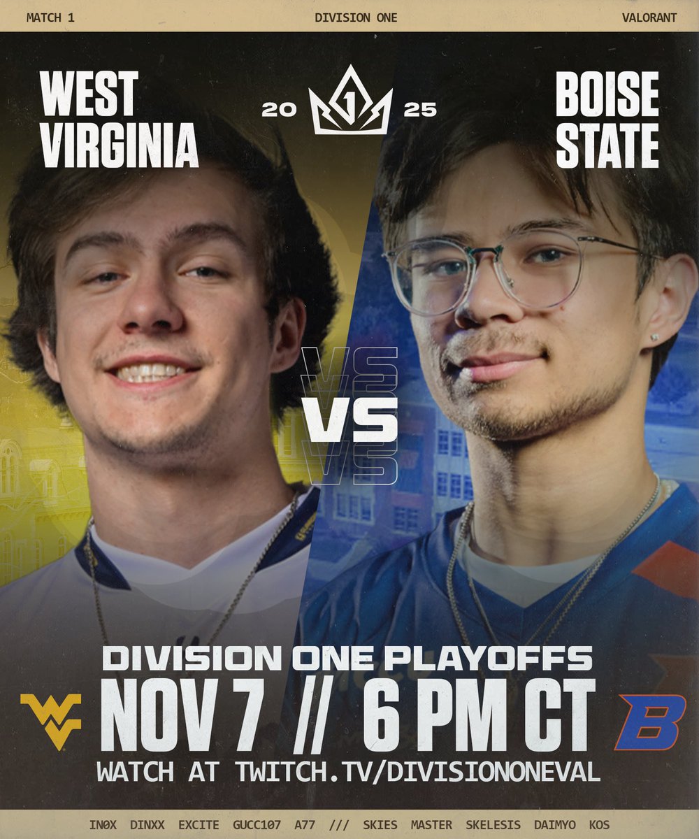 DivOneEsports's tweet image. Prove your worth.
 
@WVUEsports versus @BoiseStEsports.
6 PM Central