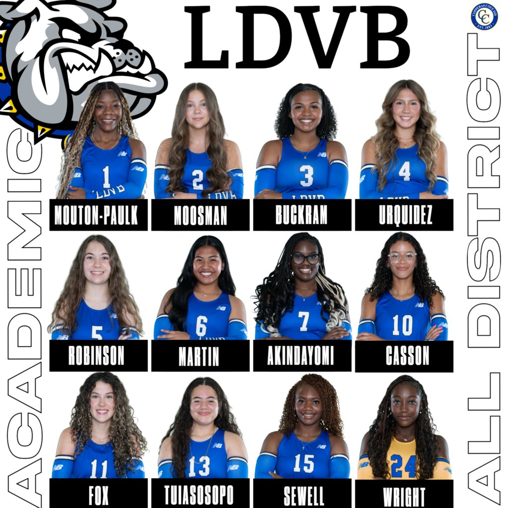 LDVB All Academic Team for the 2025 Season.  These young ladies had an A average throughout volleyball season!
