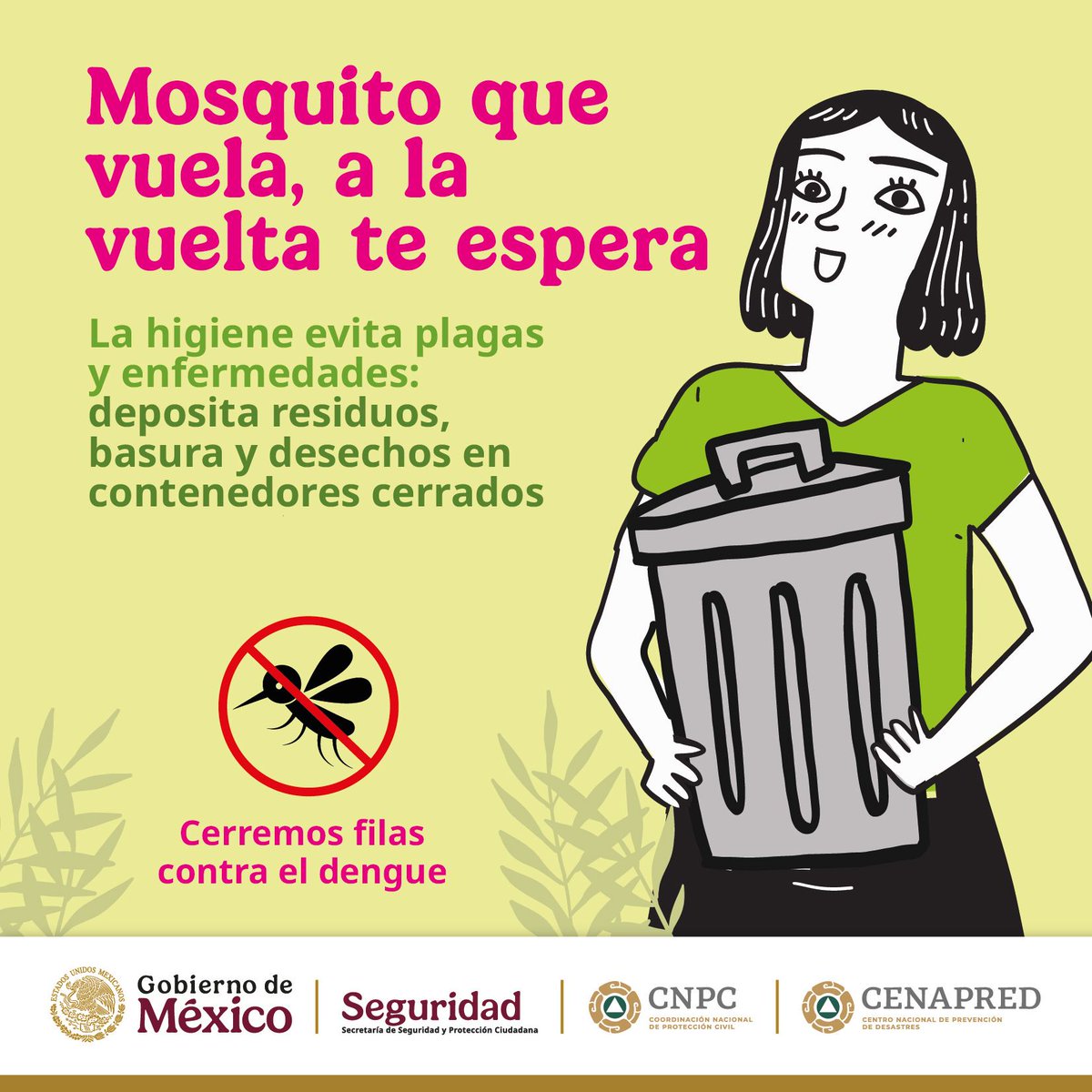 La prevención comienza en casa 🏡. Mantén tu entorno limpio y sin basura acumulada para evitar criaderos del mosquito transmisor del dengue. Cada acción cuenta para cuidar la salud de todas y todos.
