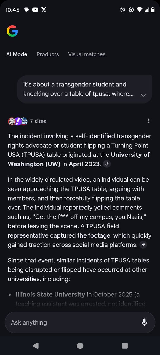 Zelda_vue's tweet image. It&apos;s false. The incident in the video was a 2023 thing. That person was NOT arrested... And if y&apos;all paid attention. The person was smiling after knocking the table over as were the people who were on the other side of it.

Most likely staged hyperbole for y&apos;all maga dummies.