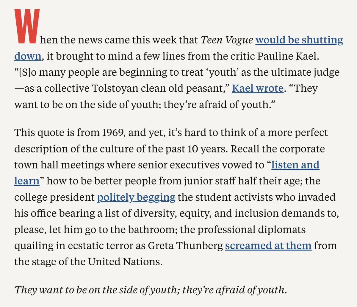 katrosenfield's tweet image. my Teen Vogue obituary is up at @thefp! come for the Pauline Kael throwback, stay for the embarrassing revelation that no actual youths were harmed -- or even involved -- in the rise and fall of Teen Vogue