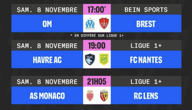 LATRIBUNEf0ot's tweet photo. Week-end animé en Ligue 1 ! 🚨
Juste avant la trêve, de belles affiches à regarder ce week-end. 
Marseille qui va devoir se défaire d'un Brest en grande forme. 
Un Strasbourg-Lille promesse d'un grand spectacle. 
Le bal se referme sur OL-PSG, occasion pour Paris de se racheter. https://t.co/LGPEXK6YTQ
