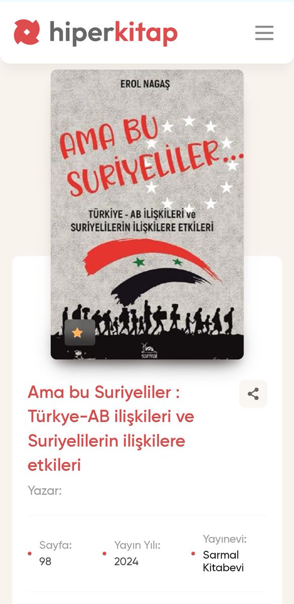 'Ama Bu Suriyeliler: Türkiye - AB İlişkileri ve Suriyelilerin İlişkilere Etkileri' adlı kitabım birçok üniversitenin kullandığı Hiperkitap veritabanına dijital olarak aktarılmış ve telifli olarak dijital akademik erişime açılmış  🤩

hiperkitap.com/ama-bu-suriyel…