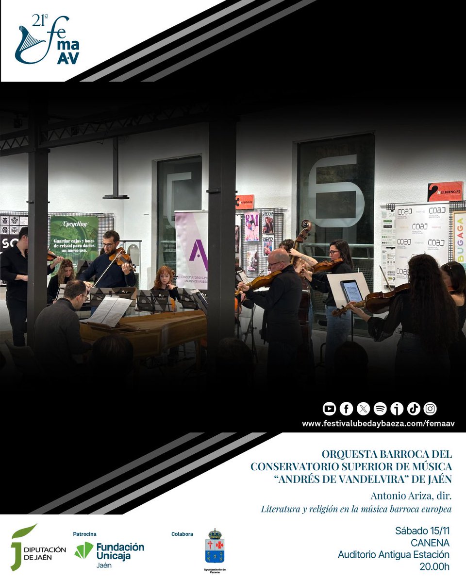 𝗢𝗥𝗤𝗨𝗘𝗦𝗧𝗔 𝗕𝗔𝗥𝗥𝗢𝗖𝗔 🎻 | No te puedes perder el Concierto de la Orquesta Barroca del Conservatorio Superior de Música de Jaén dentro del Festival de Música Antigua “Andrés de Vandelvira”
<a href="/Fest_UbedaBaeza/">FestivalUbedayBaeza</a>