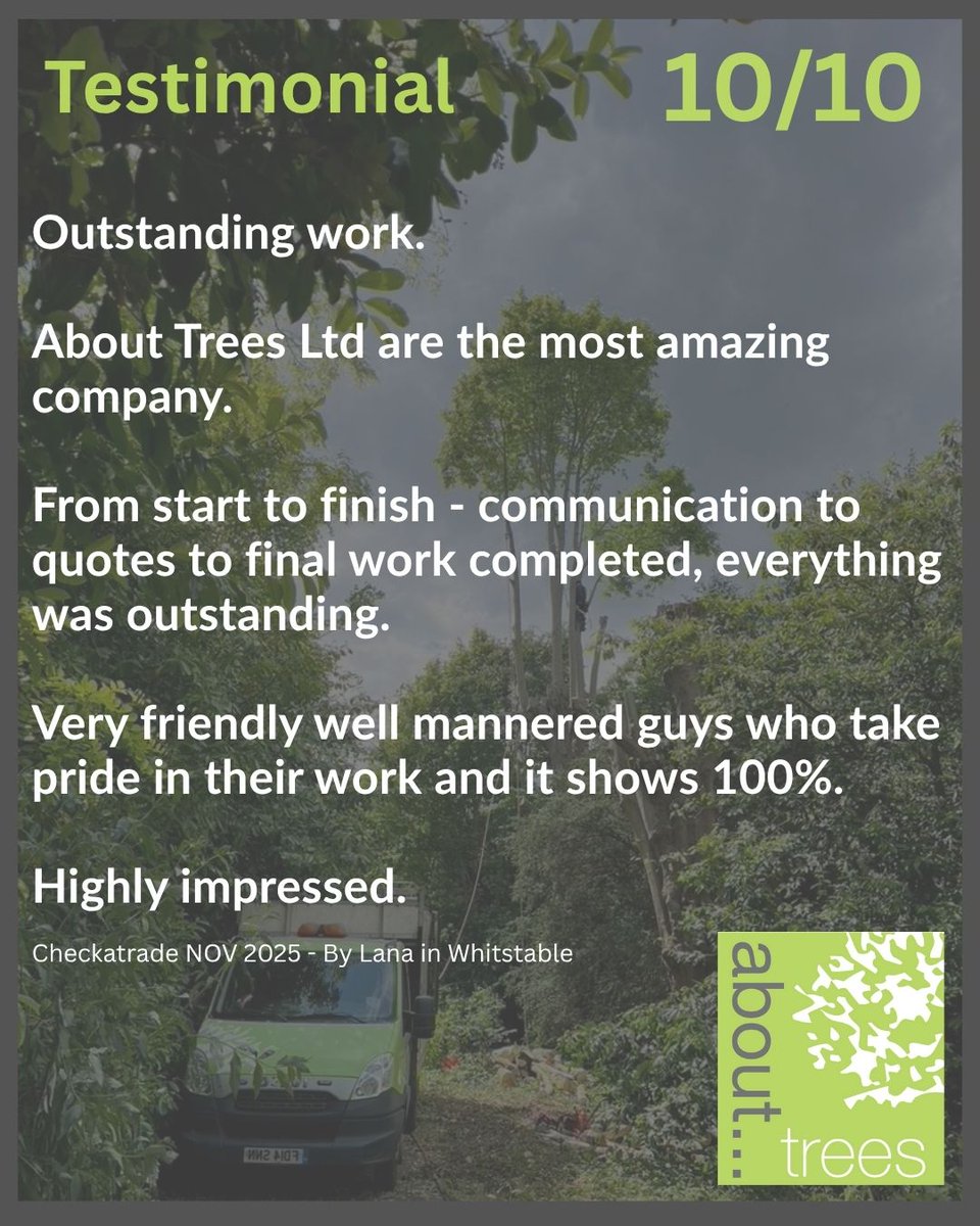 abouttrees's tweet image. “Outstanding work.”

Another 10/10 review from a Whitstable client. Communication, care and pride in what we do make the difference.

🌳 https://.www.abouttrees.co.uk

#TreeCare #KentTrees #Whitstable #Arborist #Checkatrade