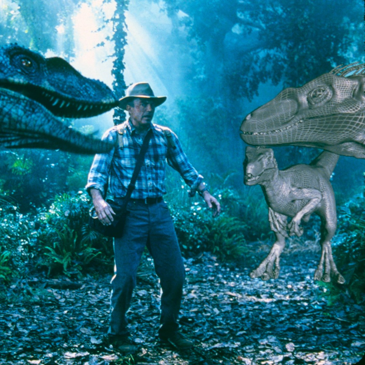 JurassicLibrary's tweet image. How did ILM bring the Raptors from Jurassic Park /// to life?

Check out these Behind the Scenes still depicting the CG Breakdown of the Velociraptors hunting down Alan Grant!

We have a small glimpse at the CG model as well as the animation rigs!

@ILMVFX