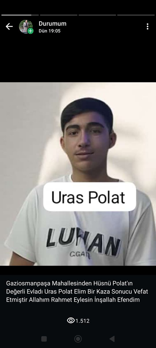 Gaziosmanpaşa Mahallesimden Hüsnü Polat'ın Değerli Evladı Uras Polat Vefat Etmiştir Allahım Rahmet Eylesin İnşallah Efendim <a href="/yunuskorkmazz01/">Yunus Emre Korkmaz 🇹🇷</a>