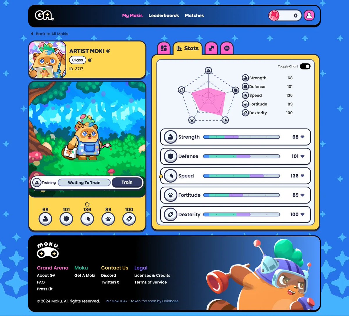 How does Training work in Moki Manager?

Training is how you upgrade your Moki’s Stats so it performs better in Moki Mayhem, and it all happens inside Moki Manager. Here’s how it works 👇

1. Select a Moki:

Choose the Moki you want to train inside Moki Manager. Each one has its