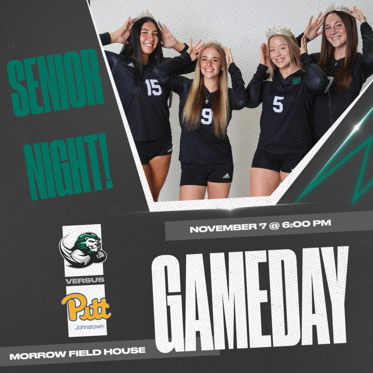 Slippery_RockVB's tweet image. It&apos;s Senior Night! Come out tonight to Morrow Field House to show your support for seniors Lauren VonderHaar, Callie Chevalier, Jaeden Yost, and Arielle Walter!