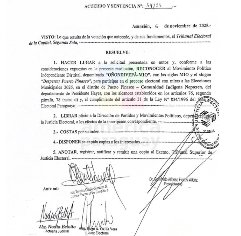 AmericaTVPy's tweet photo. ✅ La Comunidad Indígena Nepoxen, del distrito de Puerto Pinasco (Presidente Hayes), recibió la aprobación para constituirse como Movimiento Político Independiente Distrital.

📌 Su nombre: Oñondivepa. https://t.co/JwcJQxKAuq