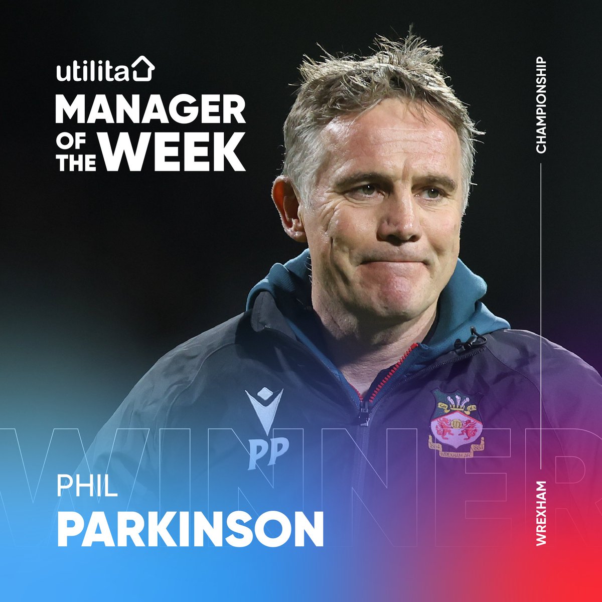 𝗨𝘁𝗶𝗹𝗶𝘁𝗮 𝗠𝗮𝗻𝗮𝗴𝗲𝗿 𝗼𝗳 𝘁𝗵𝗲 𝗪𝗲𝗲𝗸 🏆

Congratulations to <a href="/Wrexham_AFC/">Wrexham AFC</a> boss Phil Parkinson on winning the Utilita Manager of the Week award, for his side’s 3-2 comeback win at home to Coventry City! 👏

Voted for by Utilita Football followers!