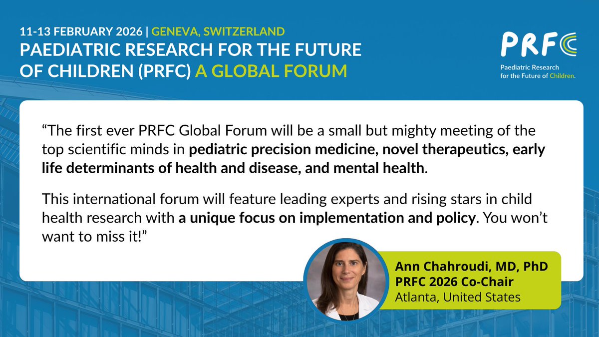 "This international forum will feature leading experts and rising stars in child health research," said #PRFC2026 Co-Chair, Ann Chahroudi, MD, PhD.

Early registration is open and submit your late breaking abstract by November 9: prfc-forum.org