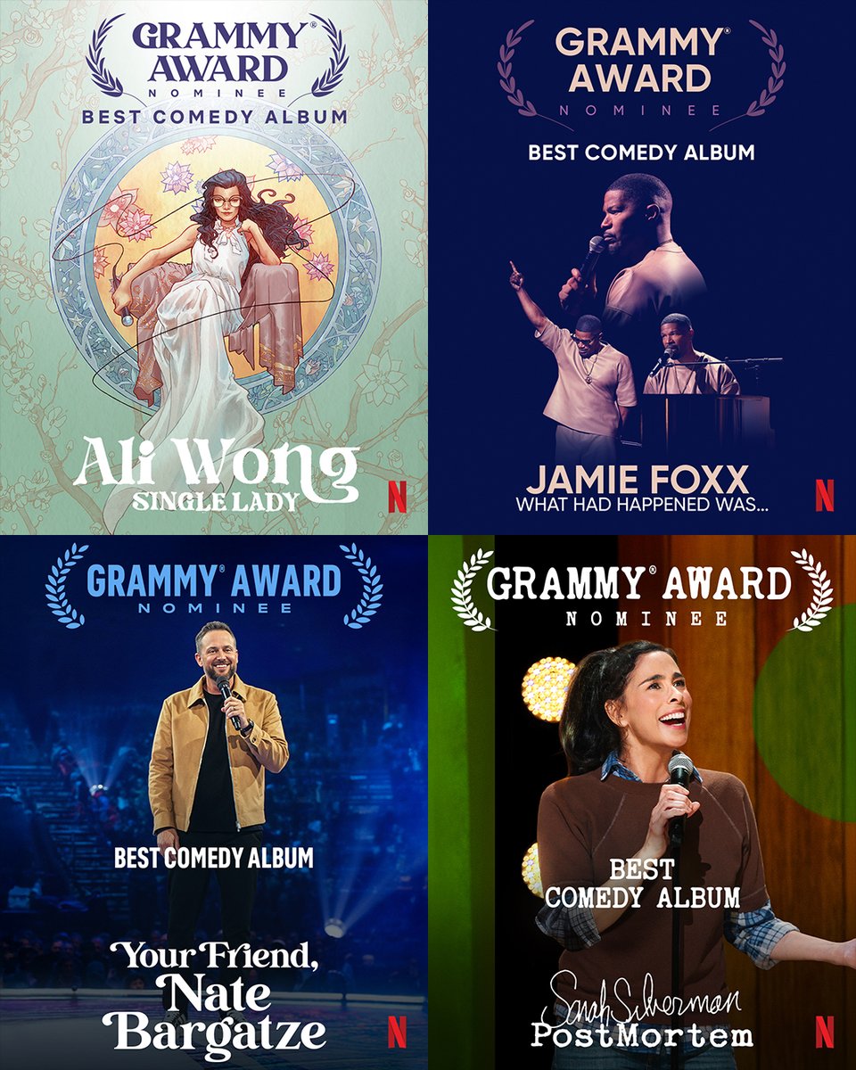 NetflixIsAJoke's tweet image. Congratulations to Ali Wong, Jamie Foxx, Nate Bargatze, and Sarah Silverman on their Grammy nominations for Best Comedy Album!