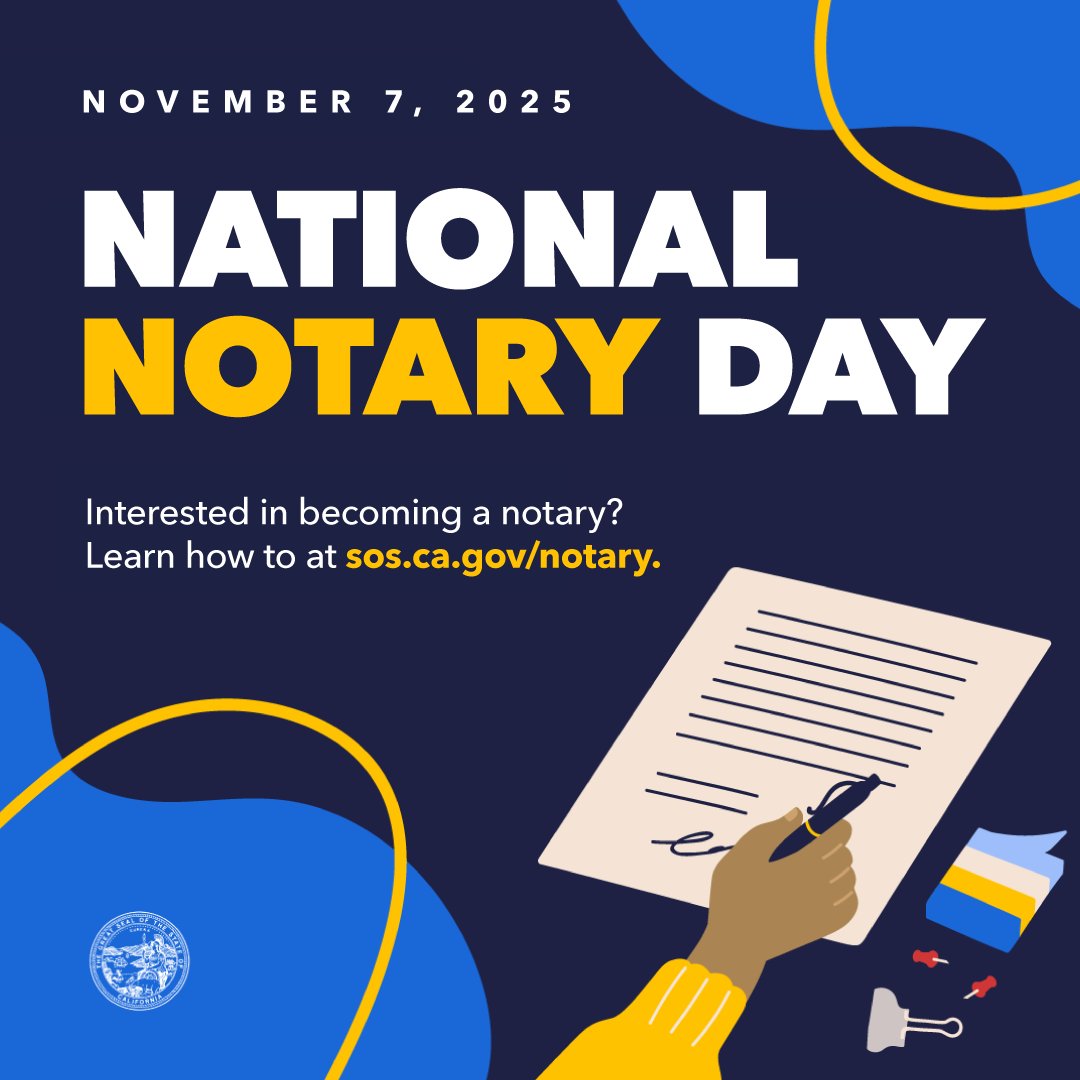 CASOSVote's tweet image. ✒️ It&apos;s National Notary Day! Today we celebrate the notaries who help keep our most important documents reliable and secure across California.

Thank you to these dedicated professionals for their commitment to public service!