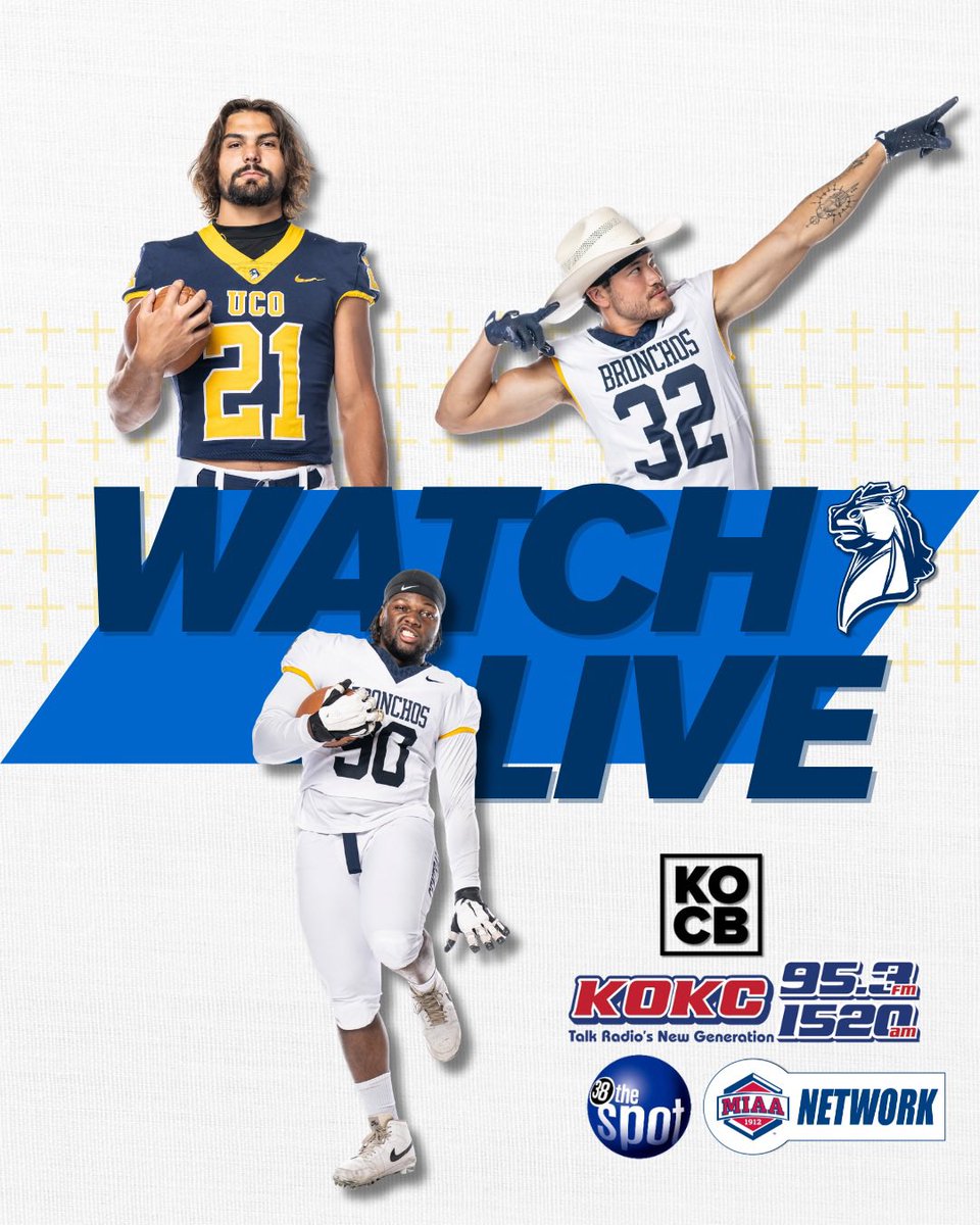 Lots of ways to 𝑻𝒖𝒏𝒆 𝒊𝒏 tomorrow as Central Oklahoma hosts Missouri Southern ‼️

📺 𝑲𝑶𝑪𝑩 in Oklahoma City
📺 38 𝑻𝒉𝒆 𝑺𝒑𝒐𝒕 in Kansas City
📺 𝐓𝐡𝐞 𝐌𝐈𝐀𝐀 𝐍𝐞𝐭𝐰𝐨𝐫𝐤
🎙️ 𝐊𝐎𝐊𝐂 95.3 FM

Kickoff at 1️⃣:0️⃣0️⃣ p.m.