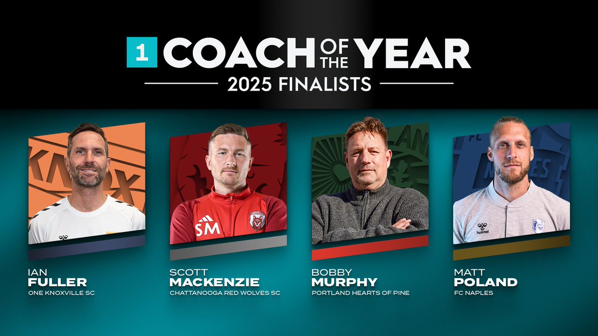 <a href="/OneKnoxSC/">One Knoxville Sporting Club</a> <a href="/SpokaneVelocity/">Spokane Velocity FC</a> <a href="/ChattRedWolves/">Chattanooga Red Wolves SC</a> <a href="/hearts_sc/">Portland Hearts of Pine</a> Coach of the Year 🏅

Ian Fuller, <a href="/OneKnoxSC/">One Knoxville Sporting Club</a>
Scott Mackenzie, <a href="/ChattRedWolves/">Chattanooga Red Wolves SC</a>
Bobby Murphy, <a href="/hearts_sc/">Portland Hearts of Pine</a>
Matt Poland, <a href="/fcnaples_/">FC Naples</a>