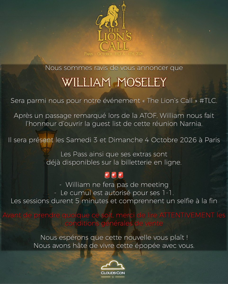 FrConventions's tweet image. William Moseley sera à la #TLC de @CloudsCon
