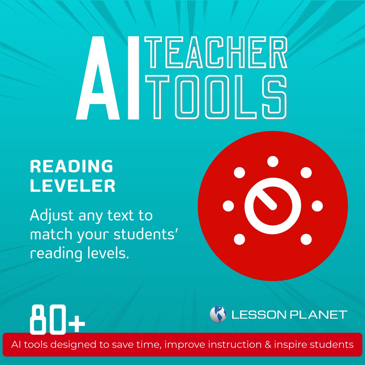 LessonPlanet's tweet image. Meet your students where they are! 📚 The Reading Leveler tinyurl.com/5n7b4akz quickly adapts a text&apos;s reading complexity to the grade level you choose—making differentiation easier than ever. ✨ Just one of 80+ NEW AI Teacher Tools!
#iteachela #literacy #teachertools
