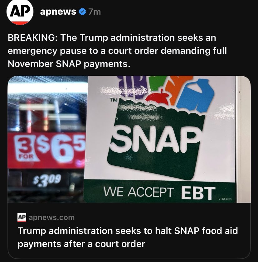 "Let them eat cake".........

Donald J Trump 
11/07/25
