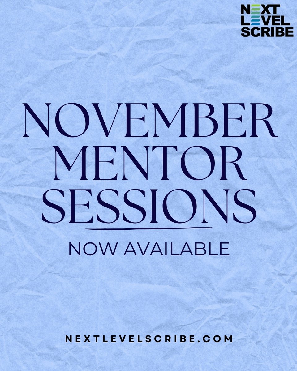 Check out Next-Level Scribe's November Mentor Sessions...

This month is all about taking your script from good to undeniable — with one-on-one mentorship (via Zoom) from top screenwriters and showrunners.

💻 Sessions are limited. Reserve yours now at NextLevelScribe.com
