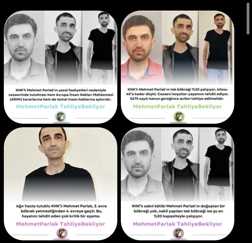 Bir insan yaşamla ölüm arasında bırakılıyor.
KHK’lı Mehmet Parlak’ın tek böbreği sadece %20 çalışıyor, kilosu 40’a düştü.
4. evre böbrek yetmezliğiyle mücadele ediyor.
AİHM kararlarına göre, tedavisinin cezaevi dışında sürmesi gerekiyor.

#MehmetParlakTahliyeBekliyor
💛 #VPvFB