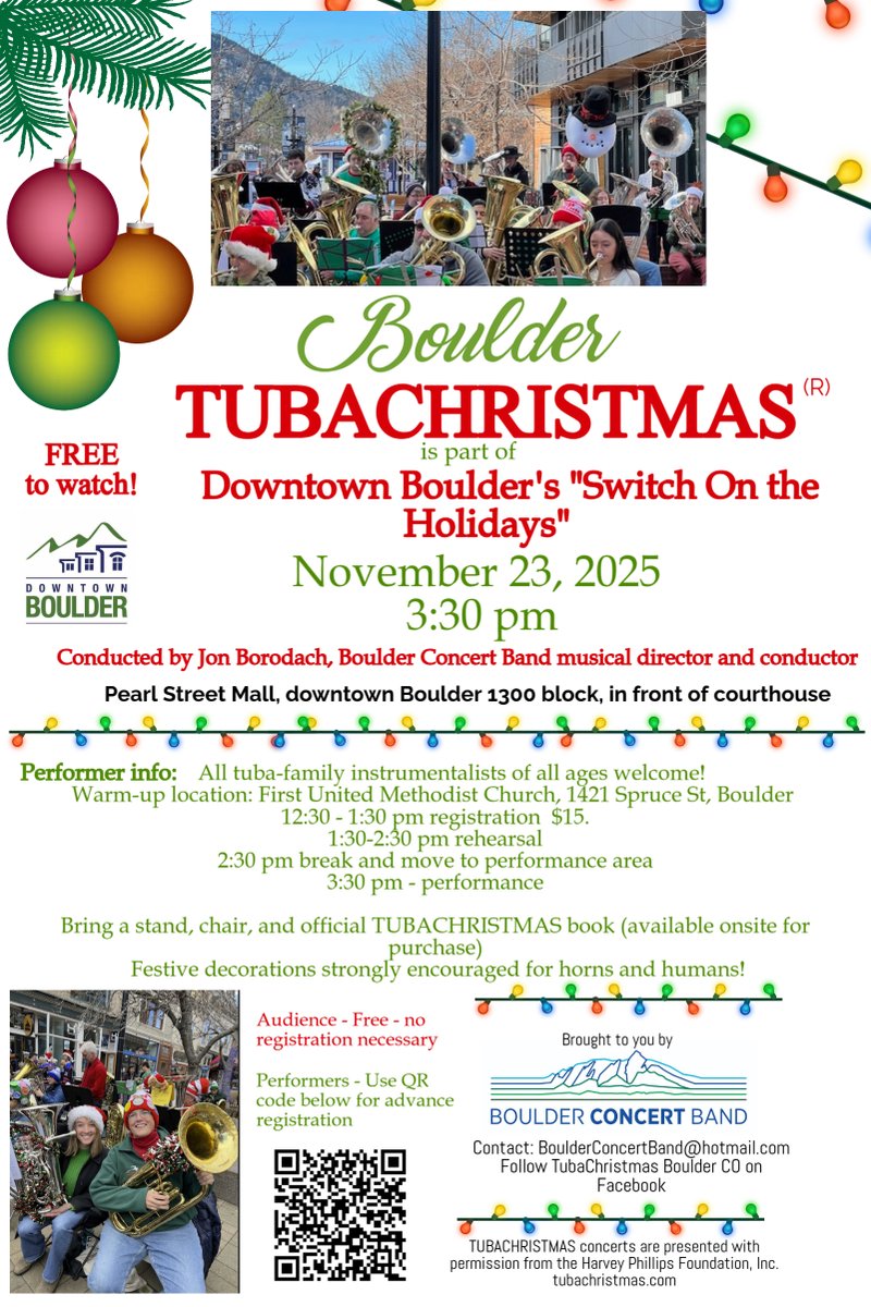 boulder_band's tweet photo. @downtownboulder's "Switch On the Holidays" 11/23 schedule is now online! It's going to be a fun day, especially #TubaChristmas at 3:30! https://t.co/IPwSe3jaWJ https://t.co/DBEMrmCAkb