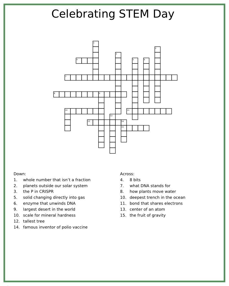 TwistBioscience's tweet image. 🧠 Ready to put your STEM smarts to the test?

We’re celebrating #STEMDay with a crossword puzzle containing clues from science, tech, engineering &amp;amp; math. Print it out, grab a pencil, &amp;amp; get ready for a little office/lab competition!

🤫 Key in the comments.
@TwistBioscience