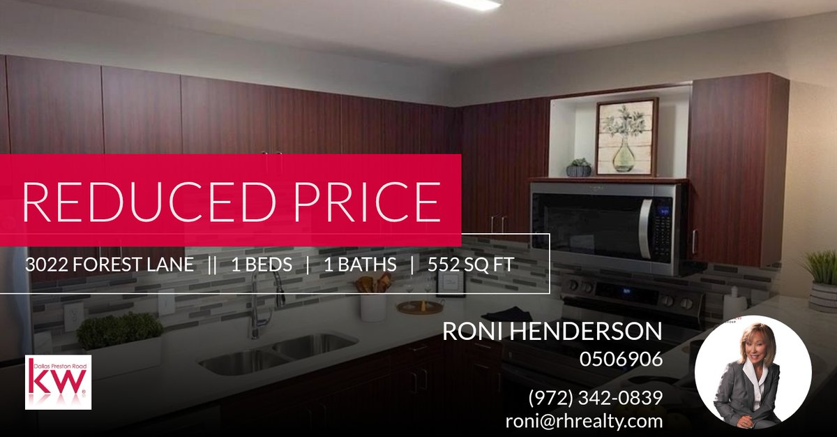 RHRealtyKW's tweet photo. 📍 Reduced Price 📍 This recently reduced home at 3022 Forest Lane 121 in Dallas won't last long, so, don't wait to set up a showing! Reach out here or at (972) 342-0839 for more information!

Roni Henderson https://t.co/h2Ci2S37yZ https://t.co/Tyfv7fbWQR