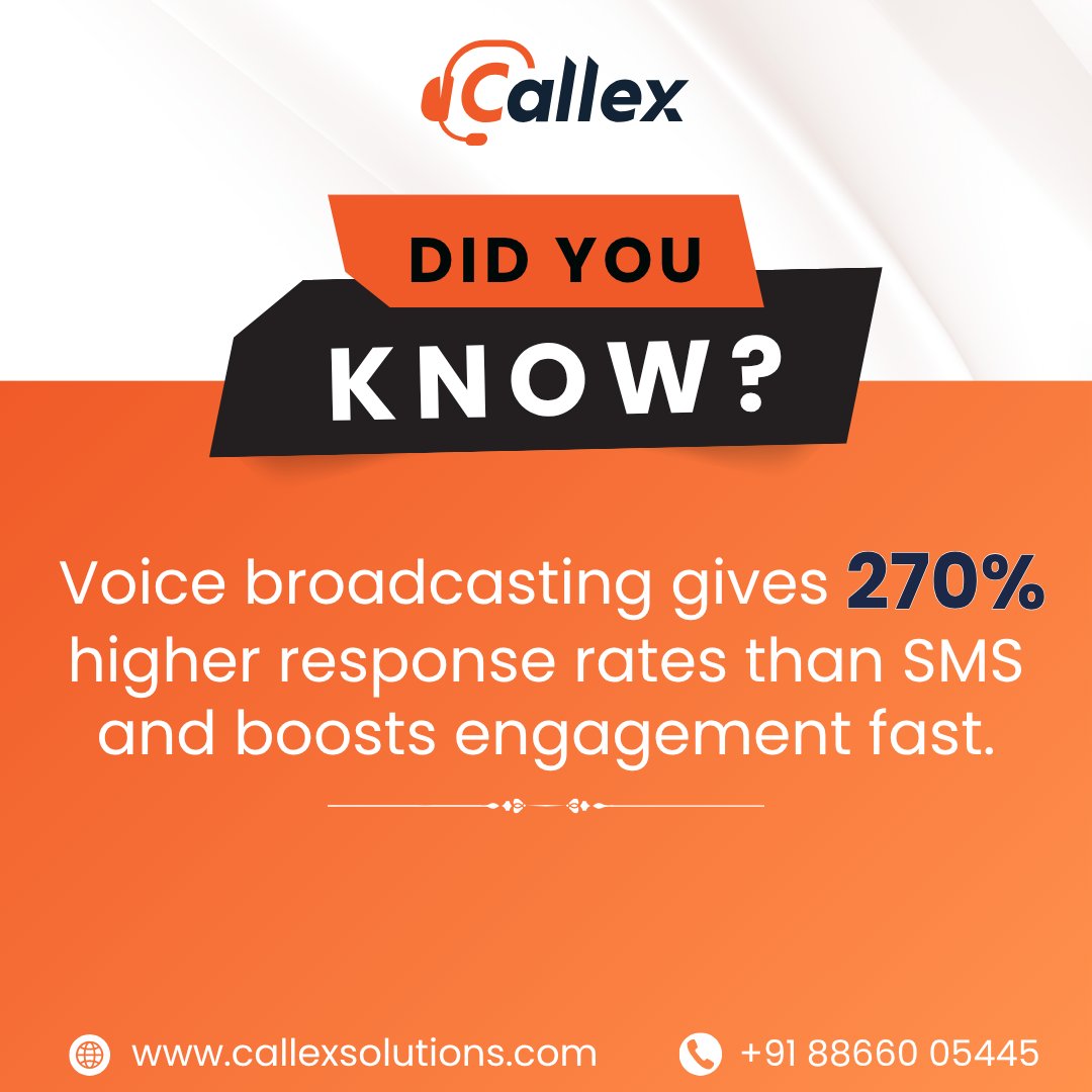 callexsolutions's tweet image. Voice broadcasting delivers 270% higher response rates than SMS!
Boost engagement. Reach more. Convert faster with Callex.
callexsolutions.com

#VoiceBroadcasting #Callex #BusinessGrowth #CustomerEngagement #CallCenterSolutions #VoiceMarketing #UKBusiness #USABusiness
