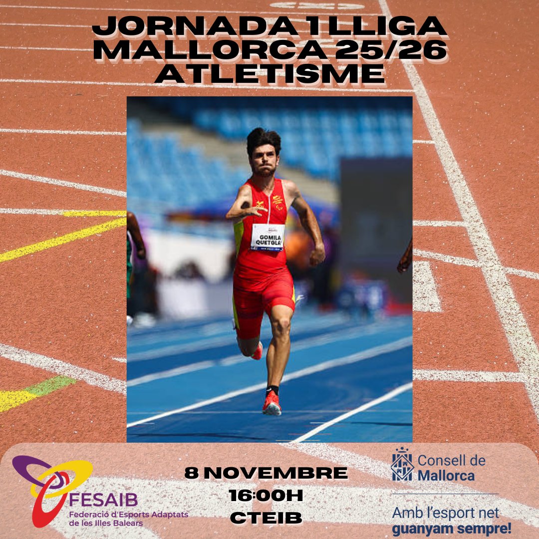🏃👩‍🦽LLIGA MALLORCA ATLETISME 25/26🧑‍🦽🏃‍♀️
Avui capvespre, a partir de les 16h, es disputarà la 1ª Jornada de Lliga de Mallorca d'Atletisme a la Pista d'atletisme del Centre de Tecnificació Esportiva de les Illes Balears!

#amblesportnetguanyamsempre  #atletismemallorca