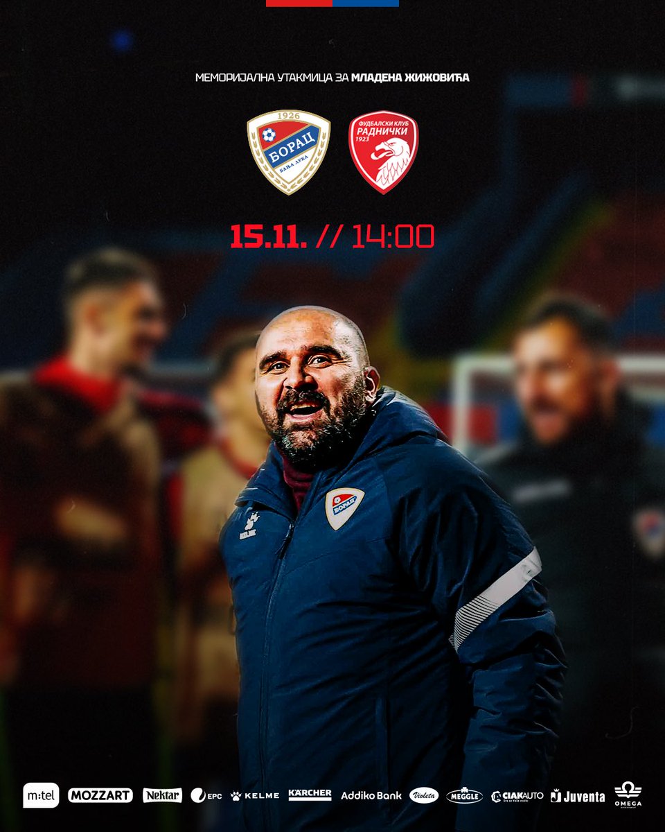Борчевци,

У суботу, 15. новембра (14.00 часова), играмо утакмицу која је више од фудбала.

ГРАДСКИ СТАДИОН НЕКА БУДЕ ПУН!

Цијена улазница je 5 КМ, а сав приход биће дониран породици Младена Жижовића.

СВИ НА ГРАДСКИ,
ЗА НАШЕГ ЖИЛЕТА!

🔴🔵