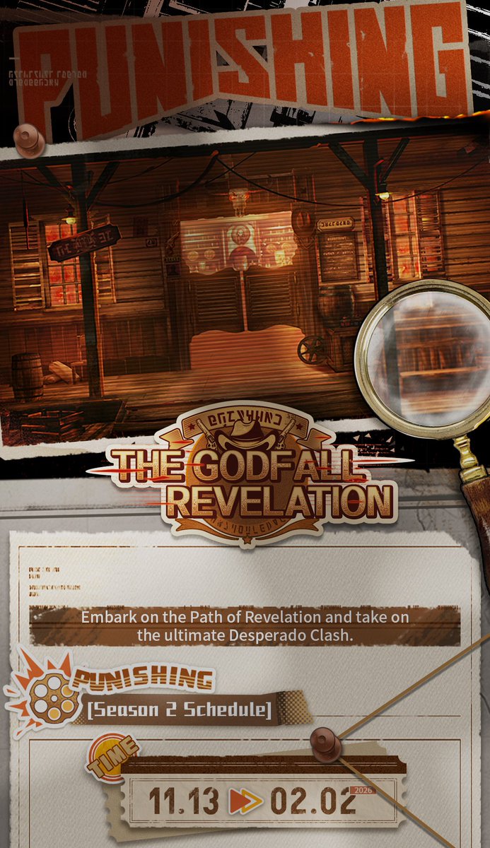 PGR_GLOBAL's tweet image. [The Godfall Revelation New Season - Desperado Clash]

Embark on the Path of Revelation and take on the ultimate Desperado Clash.

[Season Duration]
After the update on November 13, 2025 - February 2, 2026 05:00

[Participation Requirement]
Commandant Lv.40 or above

[Season…
