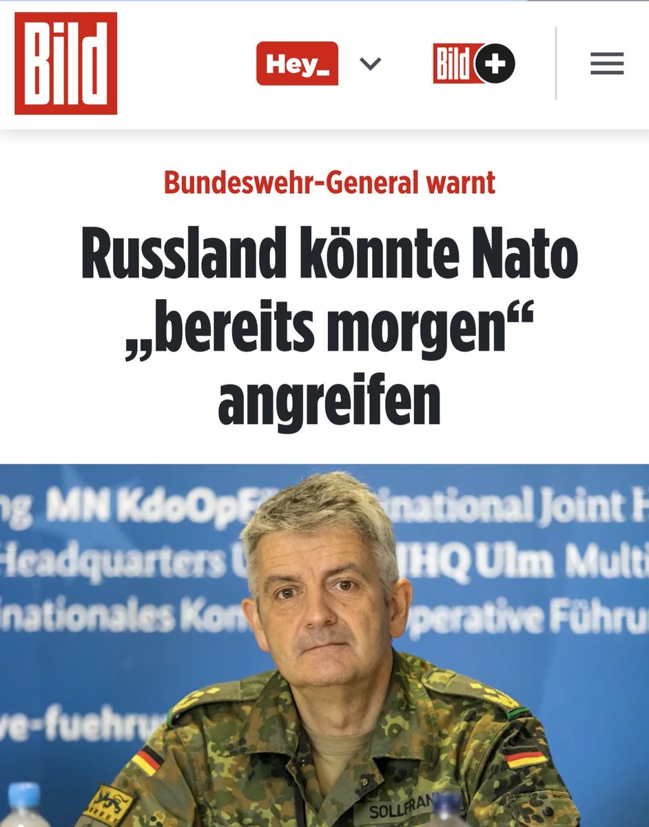 Bundeswehr General warnt
Russland könnte Nato ,,bereits morgen" angreifen

Vielleicht haben sie uns aber auch schon gestern angegriffen oder letzte Woche und wir sind nur zu doof es zu merken 🙄

Diese ständig Angstmacherei vor einem Angriff von Russland kann ich echt nicht mehr
