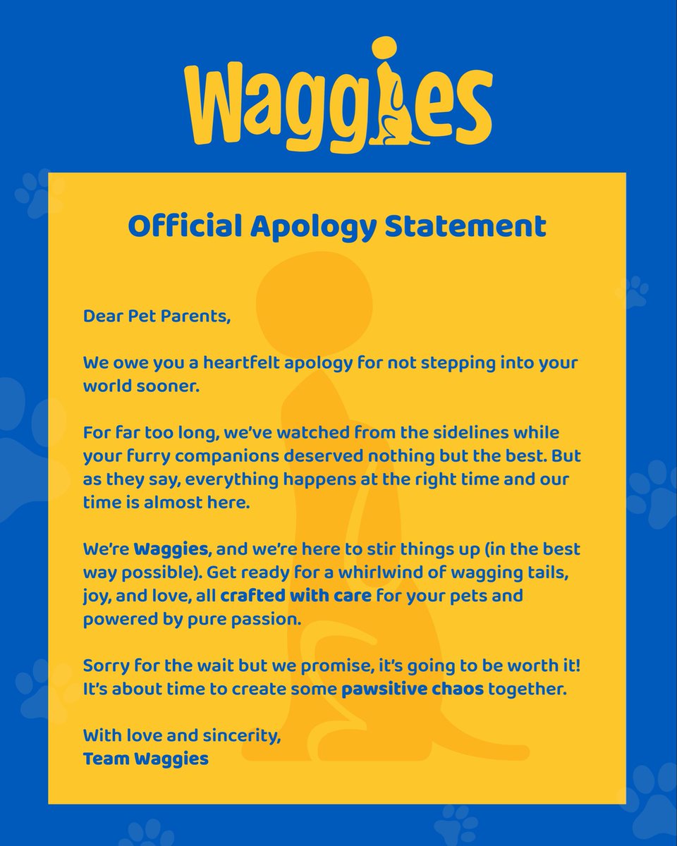 waggiesindia's tweet photo. Paws up, we goofed.

But we’ll be there soon, because your pets deserve nothing less than the best!

#Waggies #ApologyTrend #StayTuned #ComingSoon https://t.co/a5sY5yhbk2