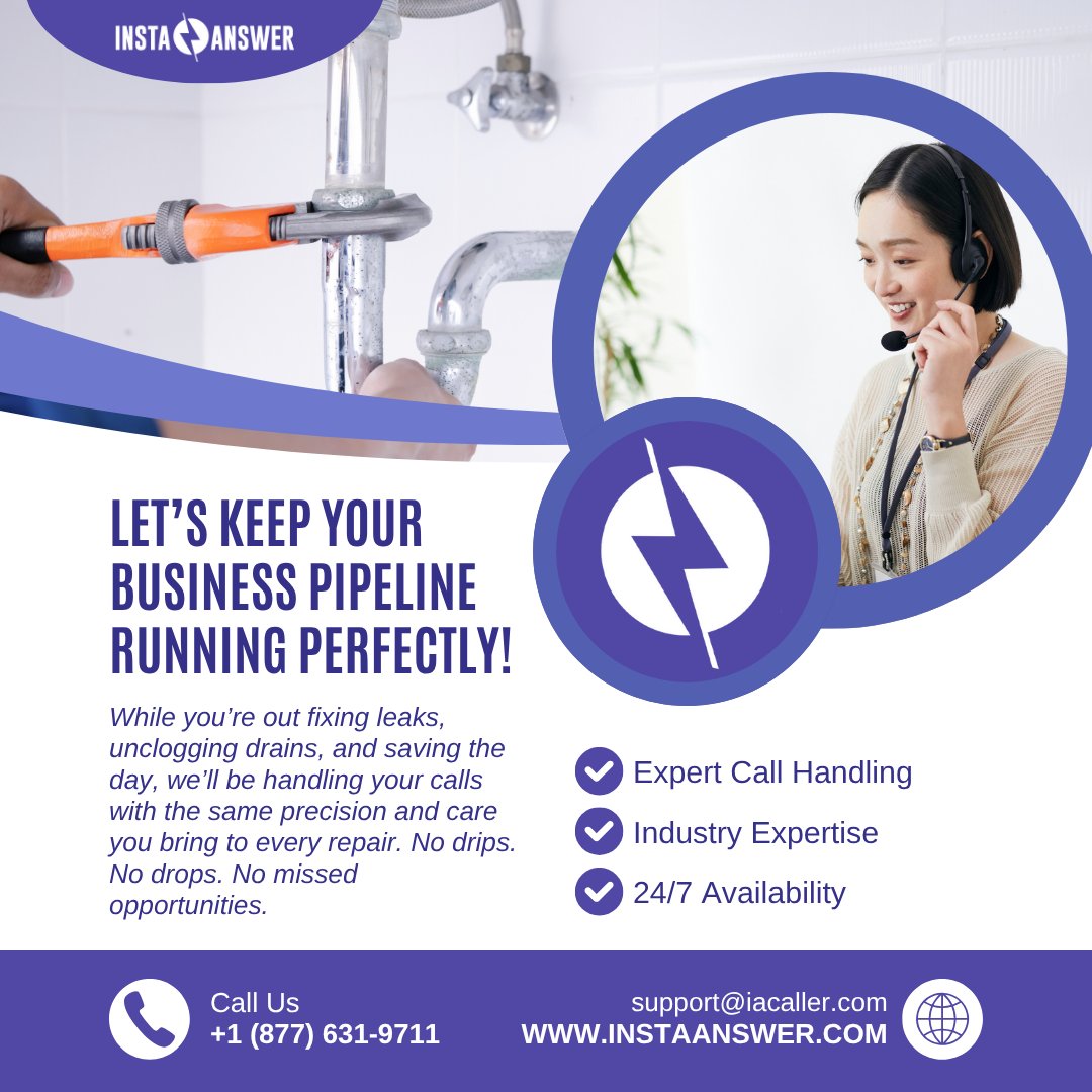 Insta_Answer's tweet image. Don’t let your calls go down the drain! At Insta Answer, we keep your plumbing business flowing smoothly, answering every call, booking every job, and making sure no customer gets left high and dry.

Reach out today at (877) 631-9711 or email support@iacaller.com.

#InstaAnswer