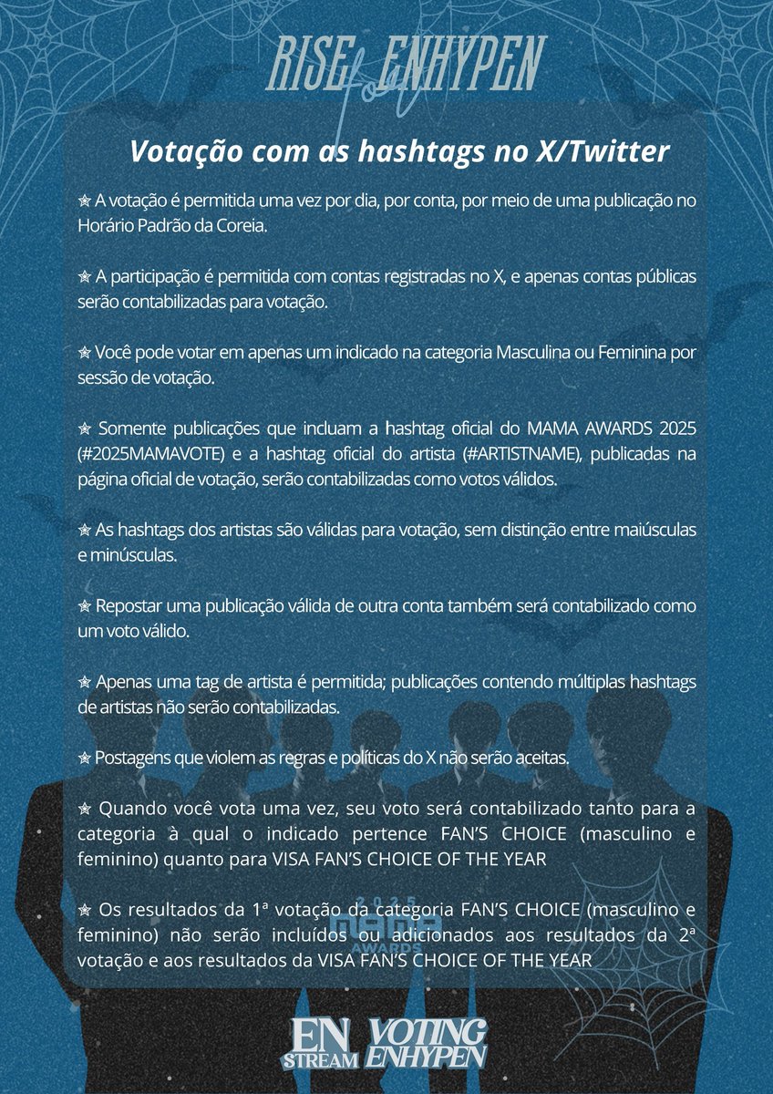 VotingEnhypen_'s tweet photo. ⚠️ | A votação do MAMA 2025 acaba na próxima segunda-feira, dia 10, às 11h59 AM (BRT) e é preciso reforçar para vocês 𝗟𝗘𝗥𝗘𝗠 as regras da votação e principalmente sobre as tags aqui no Twitter/X!

──͏ Leiam as regras e avisos com atenção para que erros não sejam cometidos, nós precisamos aumentar nossa vantagem e nos estabilizar no primeiro lugar ‼️

──͏ Lembrem-se de votar principalmente no aplicativo MNET+, já que 90% dos votos são pelo app. Quem tiver acesso a mais de um dispositivo, use isso ao nosso favor e vote ‼️

ENGENES WITH ENHYPEN 
#RISEforENHYPEN #WeRiseForENHYPEN
#ENHYPEN #엔하이픈 @ENHYPEN @ENHYPEN_members
