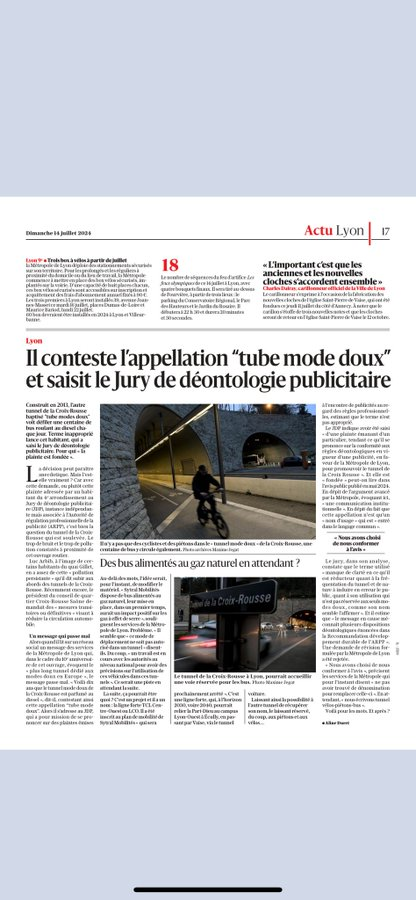 <a href="/AdrienAujoulat/">Adrien Ajlt</a> <a href="/unurbaniste/">un urbaniste</a> <a href="/ArchitecteALyon/">Architecte Lyonnais</a> <a href="/Arsapu/">RandomPNJ</a> juste le tunnel mode doux de la Croix-Rousse n'est pas doux mais parfumé au diesel  . #lyon #jeanmichelbagnolas