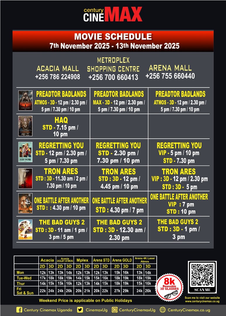 CinemaxUg's tweet image. #NewSchedule starting 7th to 13th Nov 2025
#newmovies
#Predator Badlands
#haqmovie