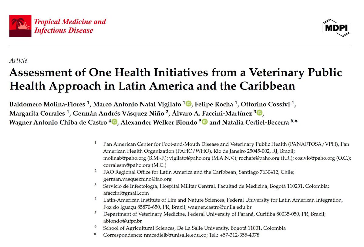 We are pleased to share the latest publication from our researcher, Dr. Natalia Cediel <a href="/NataCediel/">Natalia Cediel Becerra</a> <a href="/unisalle/">Unisalle</a>, and other authors, on mapping best practices in the implementation of #OneHealth in the Americas region... doi.org/10.3390/tropic…