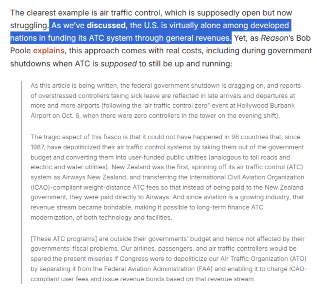 Your periodic reminder that today's air traffic control debacle has far less to do with the shutdown than it does a well-known and totally-avoidable US policy failure that makes vital services like ATC beholden to braindead partisan politics: