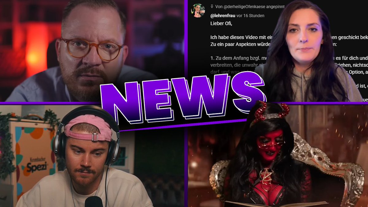 🔥NEUER UPLOAD🔥

- Maestro vs. Tobias Huch 
- #Lehrenfrau aktiv auf YouTube? 
- #TimJacken zurück auf Twitch 
- Carina Pusch und #MiiMii behandeln Hate Kommentare 
- TAZ Journalist geht rechtlich gegen #KuchenTV vor?

youtu.be/Q61tBDVGJqg