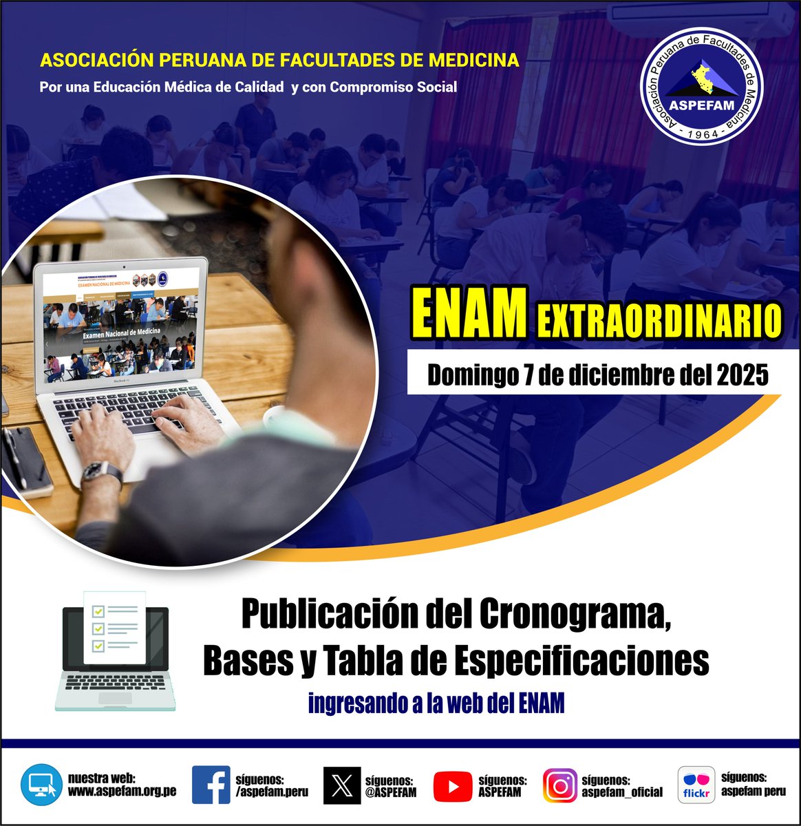 ✅ ENAM Extraordinario - Domingo, 7 de diciembre del 2025
➡️Mayor información: aspefam.org.pe/enam/
#ASPEFAM #ENAM2025Extraordinario #EducacionMedica