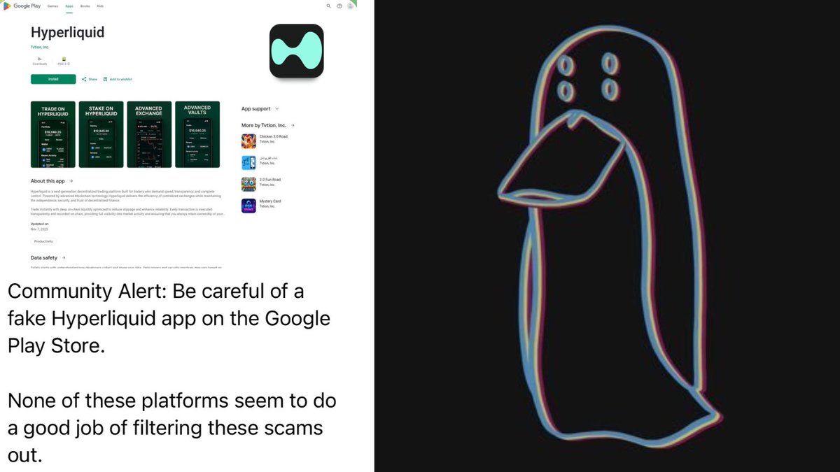 DegenerateNews's tweet image. NEW: @zachxbt WARNS THAT THERE IS A FAKE HYPERLIQUID APP ON THE GOOGLE PLAY STORE