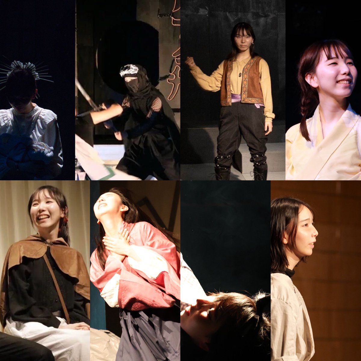 tabusasatsuki's tweet photo. 2025年度卒業公演『パンドラの鐘』をもちまして、私田総朔月は劇団月光斜を卒団いたしました🌙

今まで関わってくださった全ての方に心から感謝申し上げます。

才気溢れる後輩たちがつくる月光斜を、今後ともどうぞよろしくお願いいたします！

演じた役たち(左)と担当した衣装たち(右)を添えて… https://t.co/HguTZJzaM8
