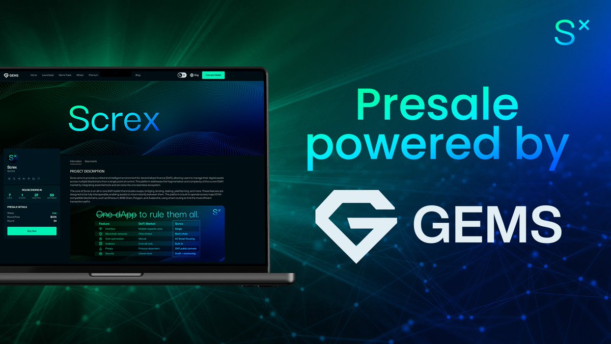 screx_com's tweet photo. Huge thanks to our partner @Gems_Launchpad for hosting yesterday’s webinar! ⚡
We’re proud to be running the $SCRX presale on such a trusted and proven platform.
The presale is live — join now and be part of what’s next in DeFi.
👉 https://t.co/OD6Lz64nnG
#Crypto #SCRX #DeFi https://t.co/XVLHScJzHX
