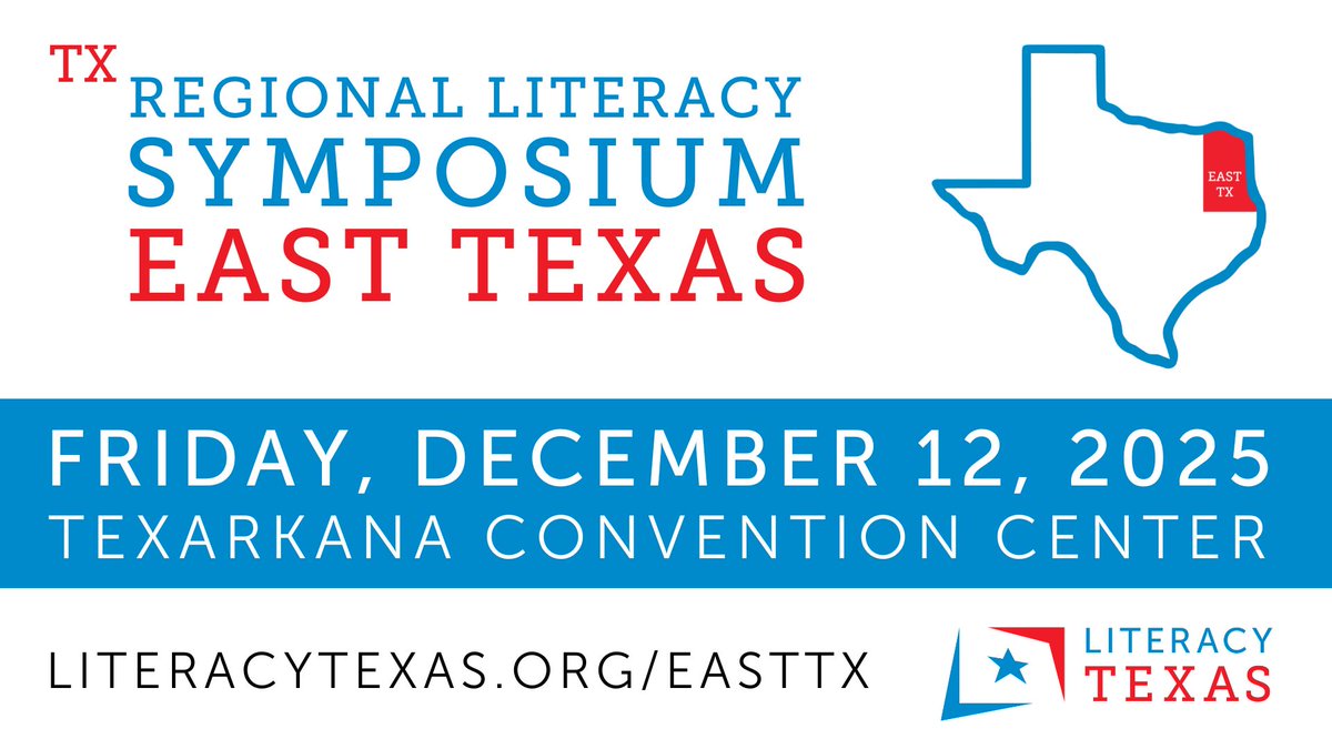Registration is now OPEN for our East Texas Literacy Symposium ⭐ 

Remember, we've had a change of location AND date this program year - will we see you in Texarkana in mid-December?

literacytexas.org/EastTX